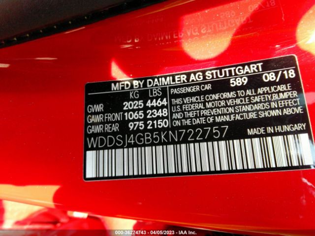 WDDSJ4GB5KN722757 Mercedes-Benz Cla Cla 250