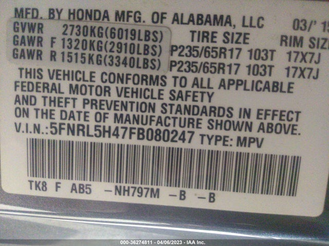 Honda ODYSSEY EX 2015 5FNRL5H47FB080247 Image 10