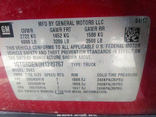 1GTG6DEN0H1249767 GMC Canyon 4wd Slt