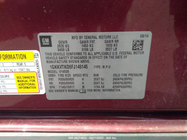 1GKKVTKD8FJ149145 GMC Acadia Denali