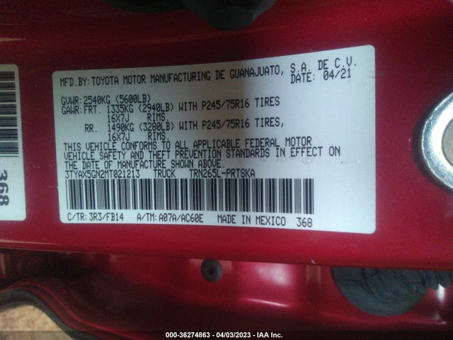 Toyota Tacoma 2wd Sr/sr5 2021 3TYAX5GN2MT021213 Image 11