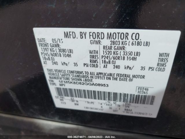 1FM5K8D82GGA08953 Ford EXPLORER XLT