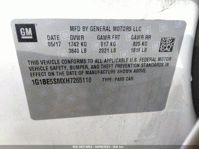 Chevrolet CRUZE LT 2017 1G1BE5SMXH7265110 Image 9