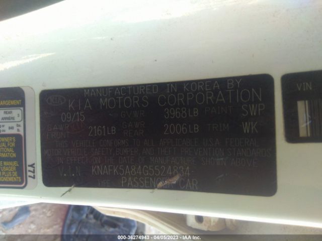 KNAFK5A84G5524834 KIA Forte 5-door Lx