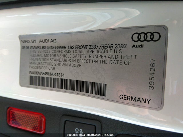 2017 AUDI A4 SEASON OF AUDI ULTRA VIN: WAUKMAF45HN041314