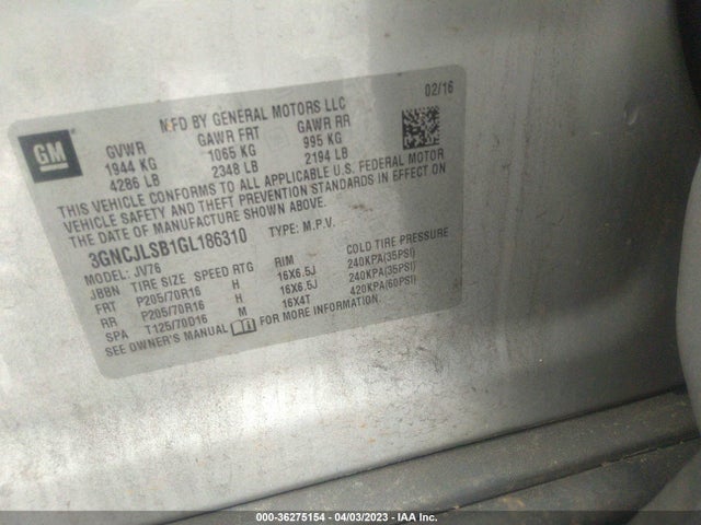 Chevrolet Trax Lt 2016 3GNCJLSB1GL186310 Image 11