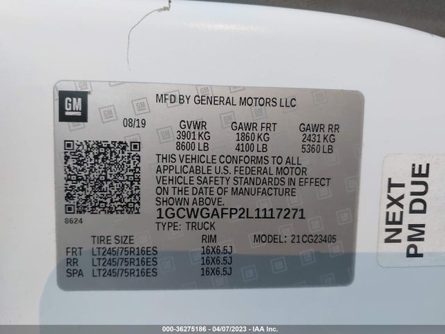 2020 Chevrolet Express, VIN: 1GCWGAFP2L1117271