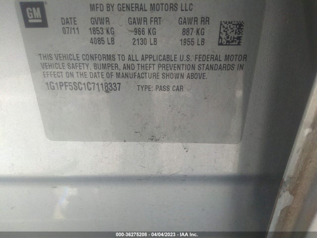 2012 CHEVROLET CRUZE LT W/1LT VIN: 1G1PF5SC1C7118337