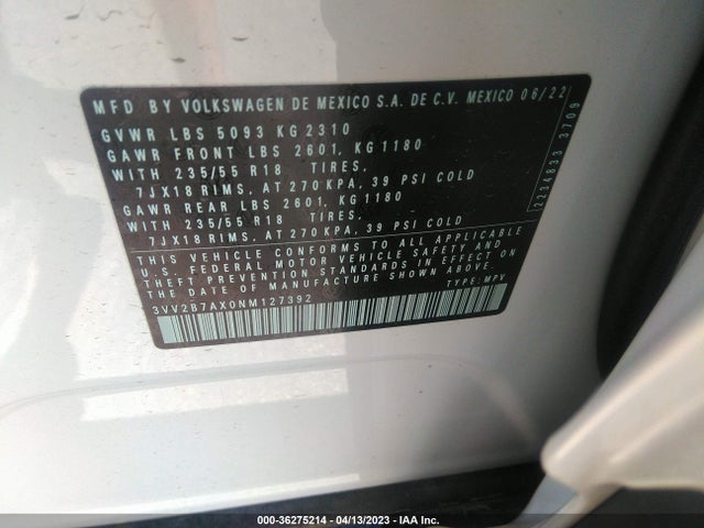 3VV2B7AX0NM127392 Volkswagen TIGUAN SE