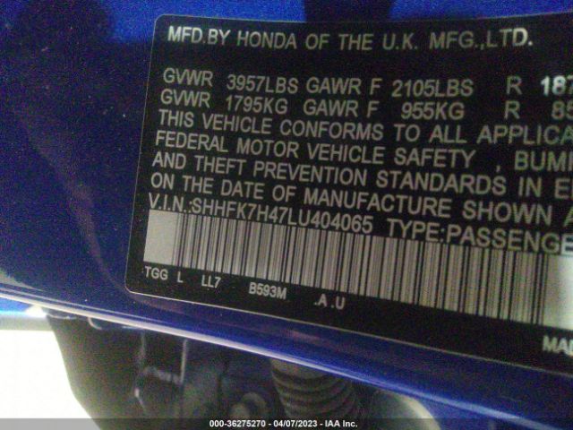 SHHFK7H47LU404065 Honda Civic Hatchback Sport