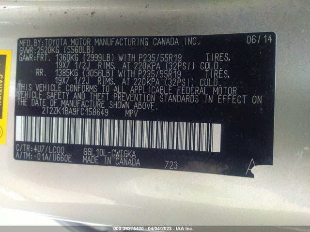 2T2ZK1BA9FC158649 Lexus RX 350