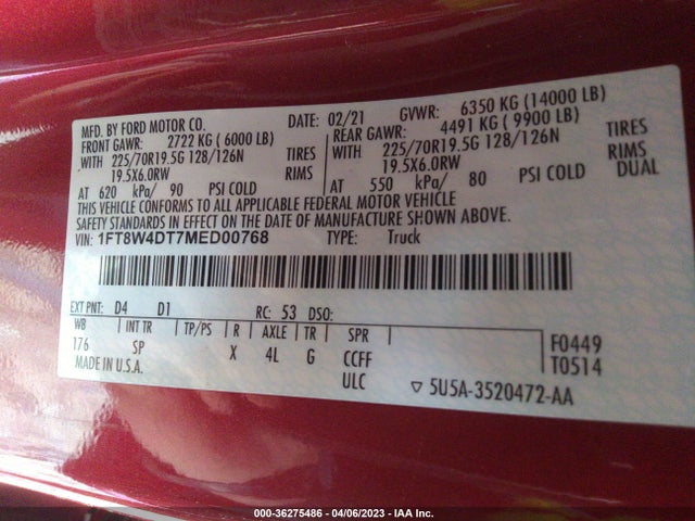 2021 Ford F-450, VIN: 1FT8W4DT7MED00768