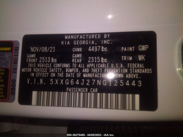 5XXG64J27NG125443 KIA K5 Gt-line
