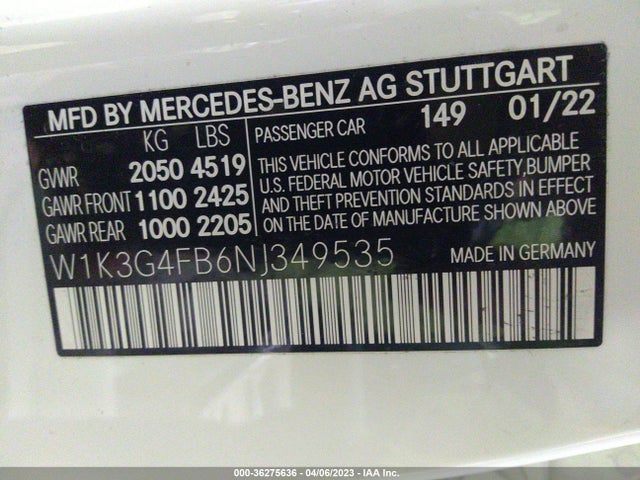 W1K3G4FB6NJ349535 Mercedes-Benz A 220 4matic