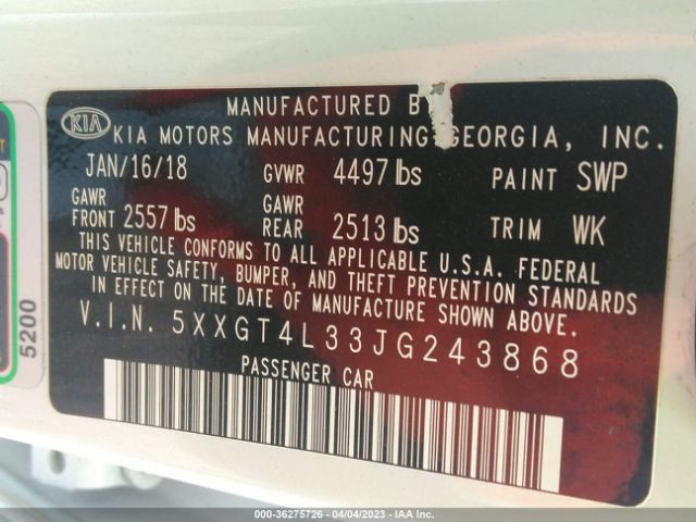 5XXGT4L33JG243868 KIA Optima S