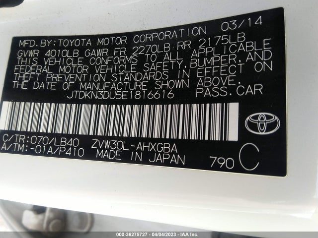 Toyota Prius Four/five/three/one/two 2014 JTDKN3DU5E1816616 Image 10