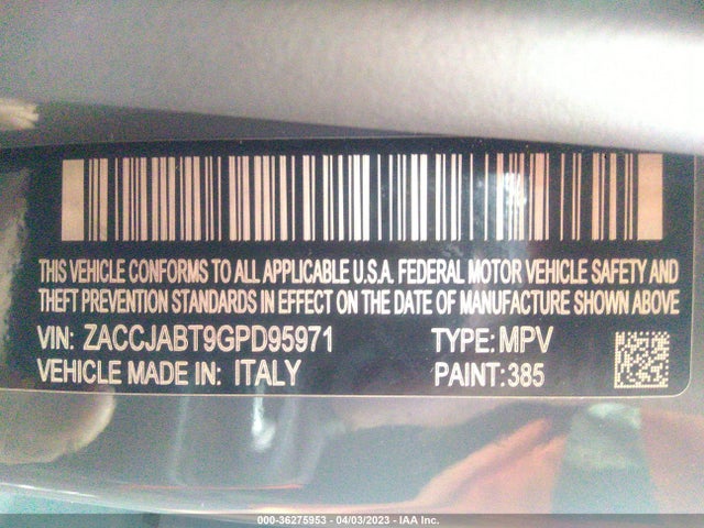 ZACCJABT9GPD95971 Jeep Renegade 75th Anniversary