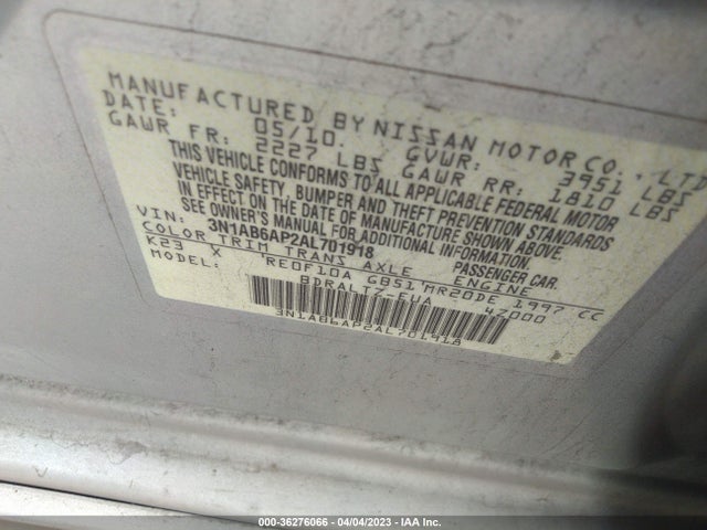 2010 NISSAN SENTRA 2.0 SR VIN: 3N1AB6AP2AL701918