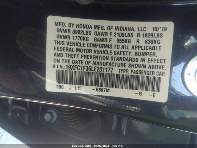 Honda Civic Sedan Ex 2020 19XFC1F36LE201177 Image 10