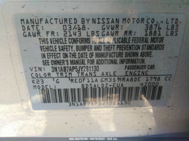 3N1AB7AP5JY281130 Nissan SENTRA SV