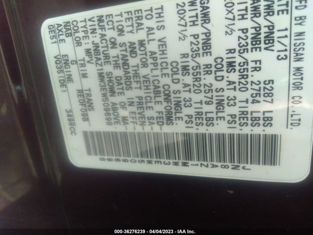 Nissan Murano Le 2014 JN8AZ1MW3EW509698 Image 10