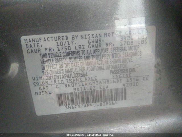 3N1CN7AP4JL832564 Nissan Versa Sedan Sv