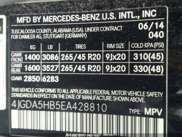 4JGDA5HB5EA428810 Mercedes-Benz M-class Ml 350