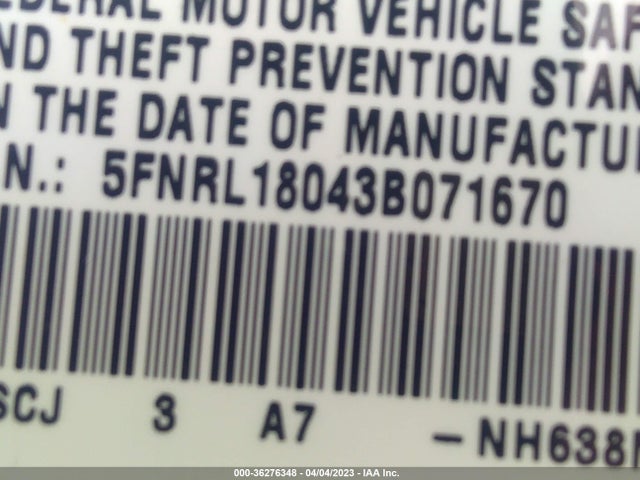 2003 HONDA ODYSSEY EX-L VIN: 5FNRL18043B071670