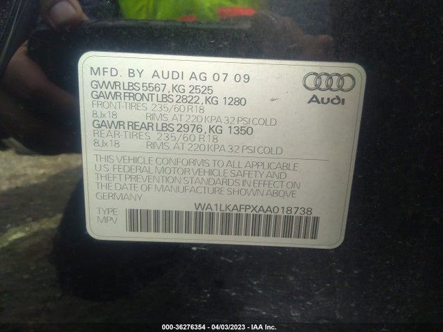 2010 AUDI Q5 PREMIUM PLUS VIN: WA1LKAFPXAA018738