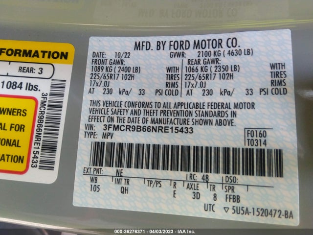 2022 Ford Bronco, VIN: 3FMCR9B66NRE15433