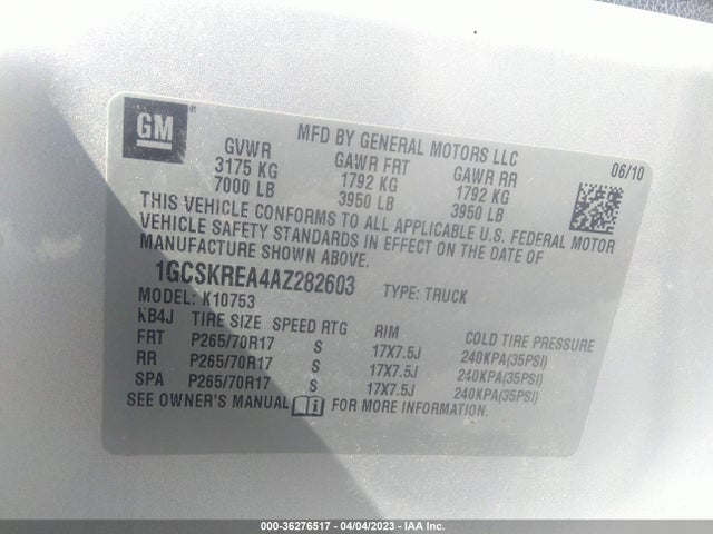 2010 CHEVROLET SILVERADO 1500 LS VIN: 1GCSKREA4AZ282603