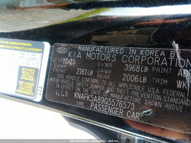 KNAFK5A89G5576573 KIA Forte 5-door Lx
