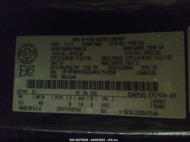 1FTFW1EG9JKC74338 Ford F-150 Xl/xlt/lariat