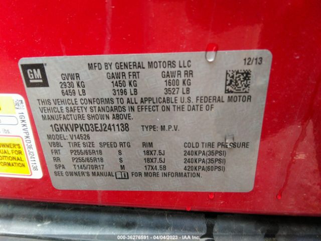 1GKKVPKD3EJ241138 GMC ACADIA SLE