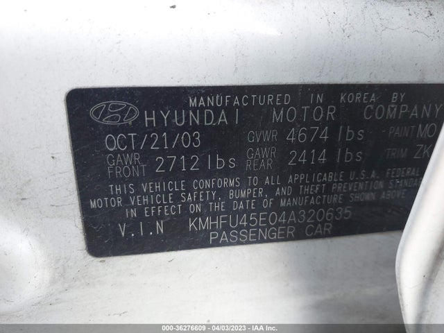 2004 HYUNDAI XG350 VIN: KMHFU45E04A320635