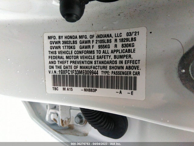 Honda Civic Sedan Ex 2021 19XFC1F33ME009944 Image 9