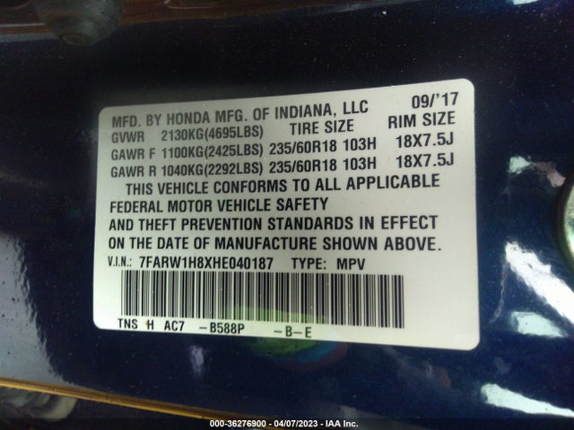 Honda Cr-v Ex-l 2017 7FARW1H8XHE040187 Image 9