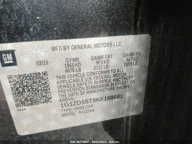 Chevrolet MALIBU LT 2019 1G1ZD5ST9KF168681 Image 9