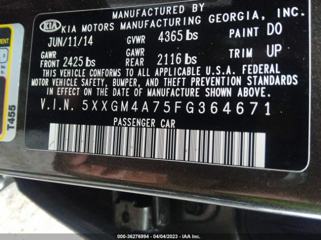 5XXGM4A75FG364671 KIA Optima Lx