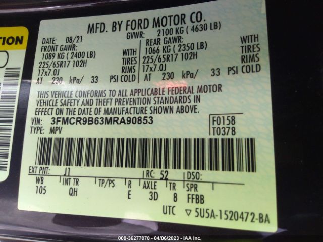 3FMCR9B63MRA90853 Ford Bronco Sport Big Bend