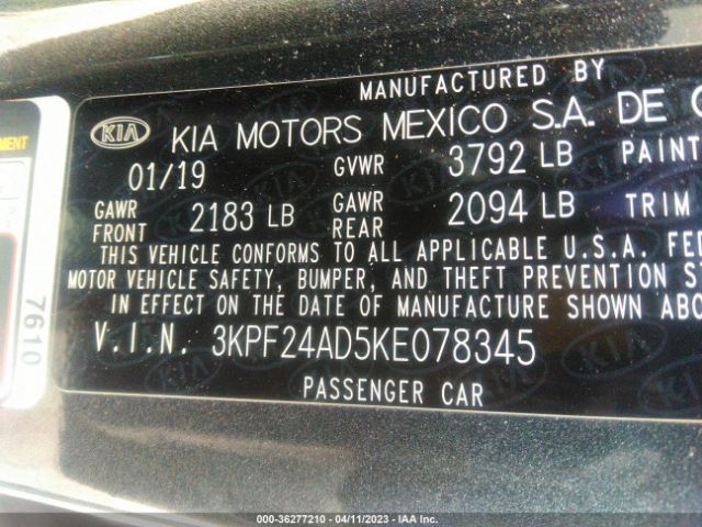 3KPF24AD5KE078345 KIA Forte Lxs