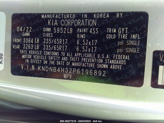 2023 Kia Carnival, VIN: KNDNB4H32P6196892