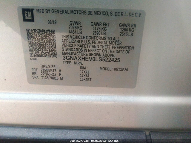 Chevrolet EQUINOX LS 2020 3GNAXHEV0LS522425 Image 9
