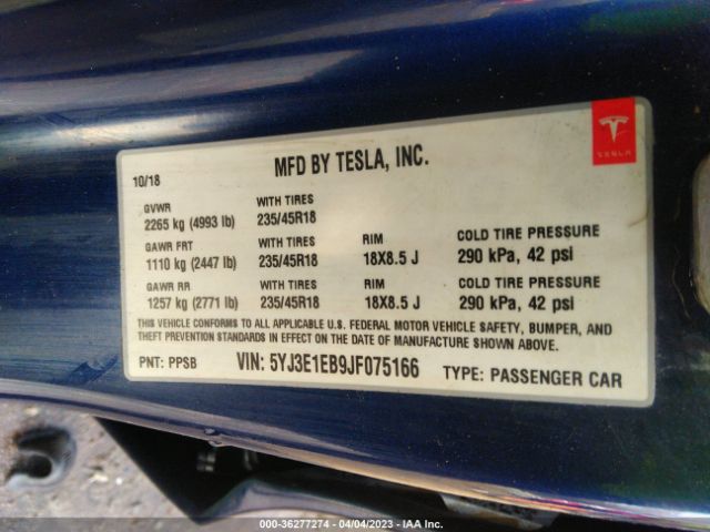 5YJ3E1EB9JF075166 Tesla Model 3 Long Range