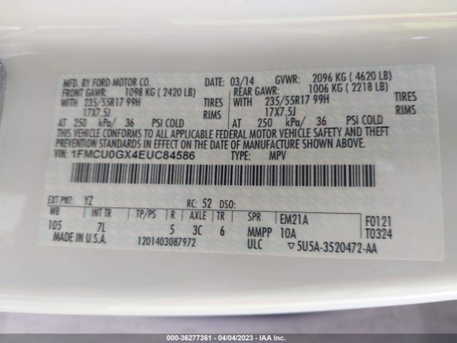 1FMCU0GX4EUC84586 Ford ESCAPE SE