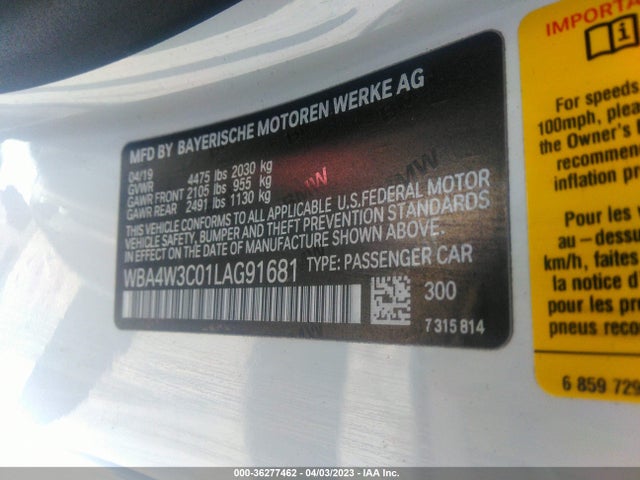 2020 BMW 4 SERIES 430I VIN: WBA4W3C01LAG91681