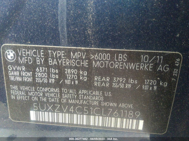 2012 BMW X5 35I VIN: 5UXZV4C51CL761189