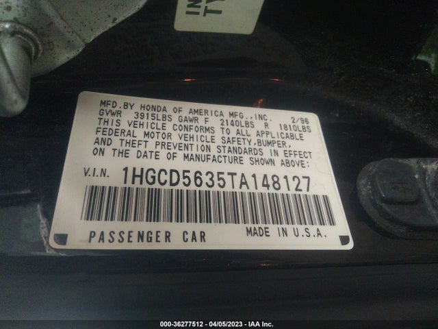 1996 HONDA ACCORD LX/EX VIN: 1HGCD5635TA148127