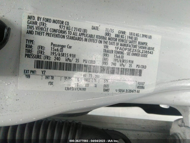 1FADP3E2XGL238543 Ford FOCUS S