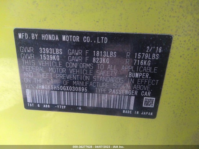 Honda FIT LX 2016 JHMGK5H50GX030895 Image 10